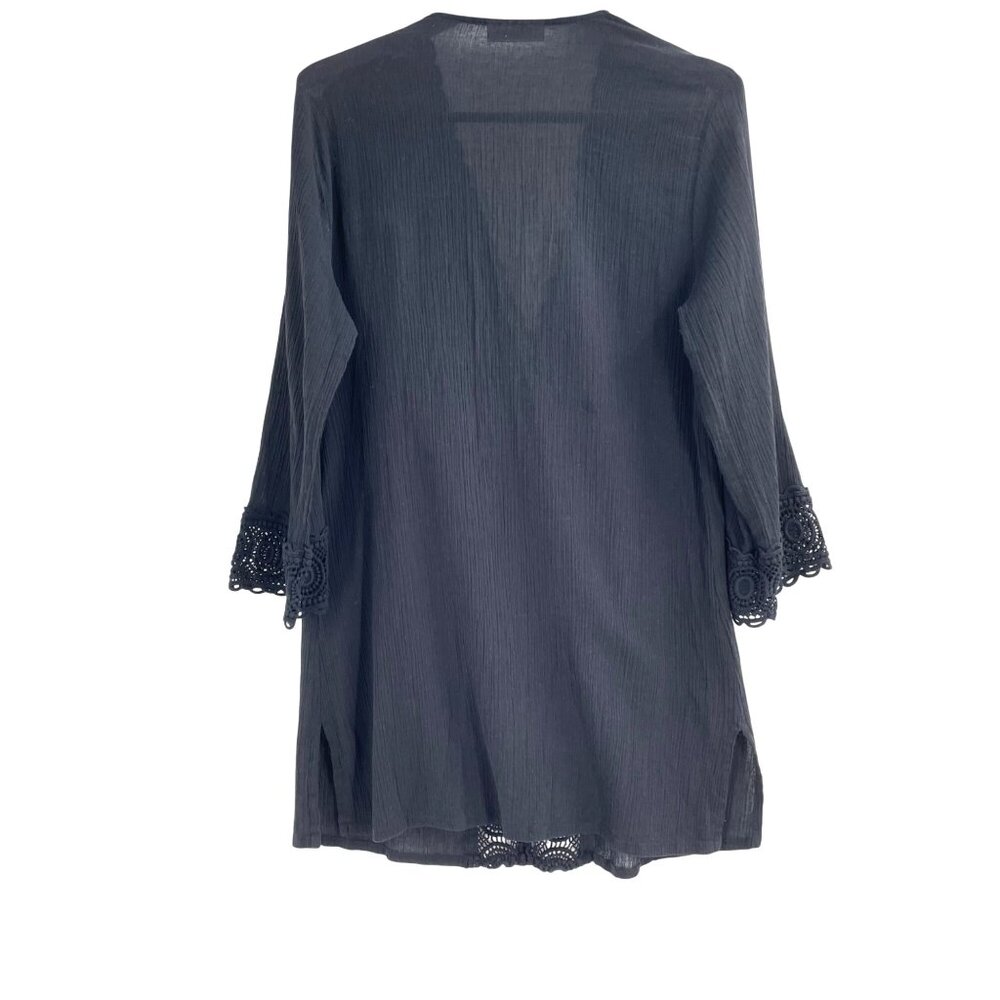 La Blanca Womens Tunic Swim Cover-Up Beachwear Crochet Trim Deep V-Neck Black XS - Picture 3 of 6